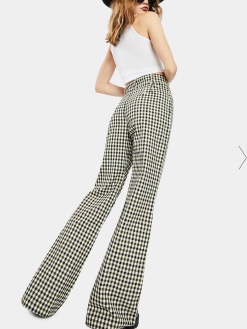 Free People Black and Cream Gingham Flare Pants